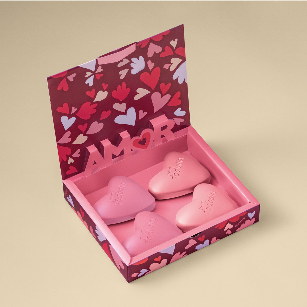 Kit Natura Tododia Sabonetes Rosas com Formato de Corações (4 barras)